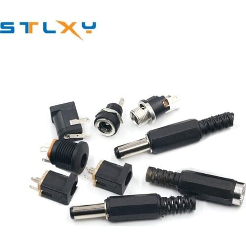 10PCS DC Power Connector pin 2.5x5.5mm Female Plug Jack + Male Plug Jack Socket Adapter PCB Mount DIY Adapter Connector 5.5x2.5