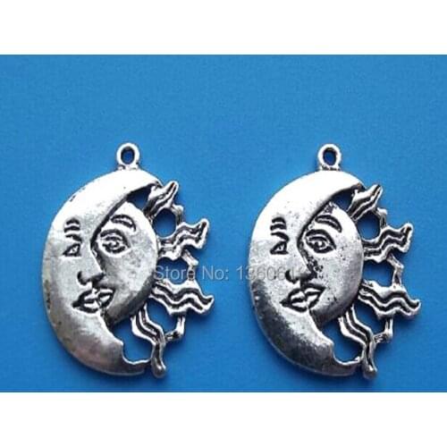 10Pcs Vintage Silver Mini Charm Alloy Retro Silver Plated Moon Face Pendant Charms Handmade Hanging Jewelry Making Accessories