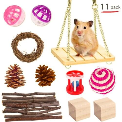 11Pcs/Set Wooden Pet Toys Play Molars Kit For Hamster Rabbit Guinea Pig Parrot