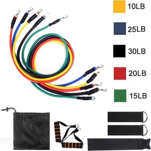 11 pcs Yoga Gym Stretch Band Tube Resistance Bands Set Fitness Elastic Rubber Band Training Workout Expander Pull Rope Fitness
