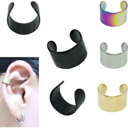 2pieces fashion clip earrings ear cuff fake earings stainless steel black gold silver rainbow 6mm adjustable size ear wrap