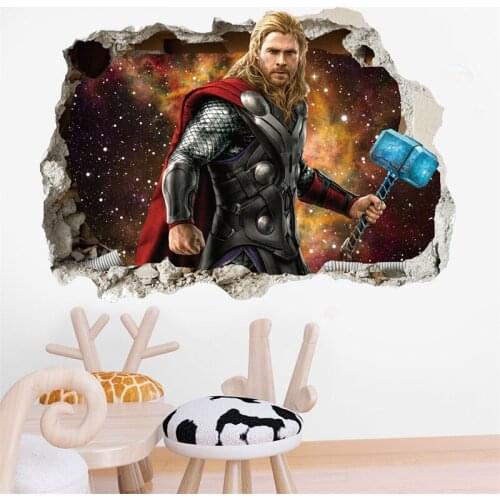 3D Marvel Thor Wall Stickers Kids Rooms Thors Hammer Toilet Decor The Avengers Wall Decals Art PVC Mural Posters