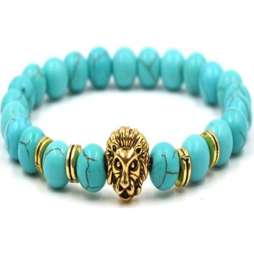 8MM Turquoise Gemstone Mala Bracelet 7.5 inches Lucky Meditation Chakas Cuff Healing Stretchy Pray