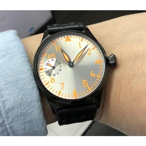 Sapphire crystal or Mineral glass 44mm black dial Asian 6497 17 jewels movement PVD case luminous Mechanical watches GR150-21 S