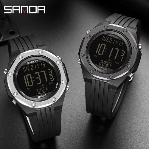 Sanda New Fashion Military Mens Watches Body Temperature Monitor 50M Waterproof Sports Watch Led Electronic Wristwatches 6028