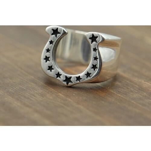 Solid Silver 925 USA Star Rock Rings Men Thick Band Chunky Ring 925 Sterling Silver Jewelry Men Gothic Hip Hop Style Top Fashion
