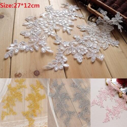 Colors Ganza Emboridered Corded Wedding Large Lace Applique for Bridal Dress Lace Trim Applique