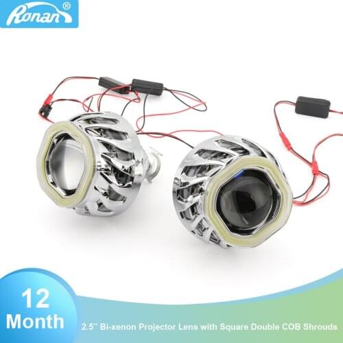 RONAN Double square LED angel eyes DRL with 2.5'' Bi-xenon projector lens MH1 use H1 bulb retrofit H7 H4 car headlight