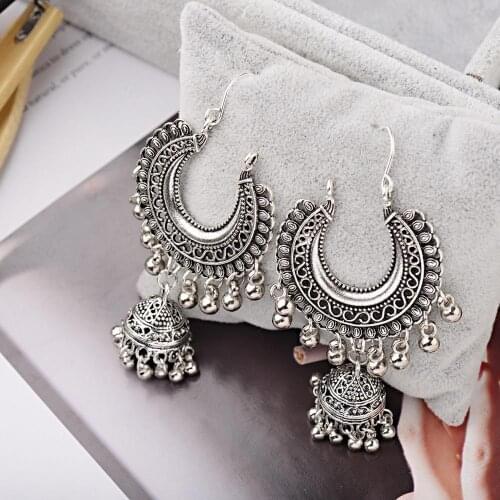 Indian Earrings for Women Oxidized Jhumka Big Long Tassel Bells Drop Earrings Afghan Egypt Gypsy Turk Ethnic Jewelry