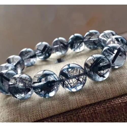 Fine jewelry Natural Bracelet Crystal Black Hair Rutilated Quartz Beads AAA 10-14mm free shipping