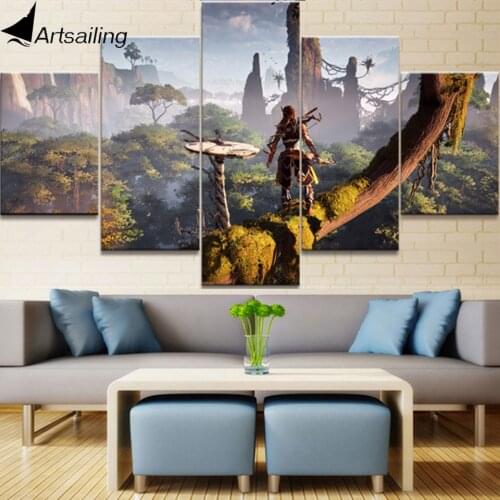 HD print 5 piece canvas painting Horizon Zero Dawn game painting for living room posters and prints free shipping XA-2102B