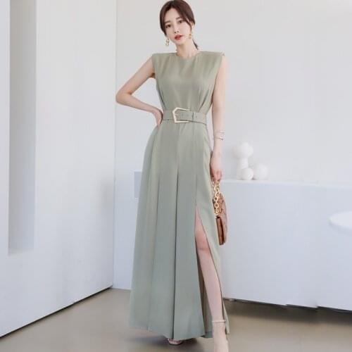 Summer Woman Outfit Sleeveless Jumpsuit Korean Clothing Split Wide Leg Pants Fashion Professional Jumpsuit Female Overalls