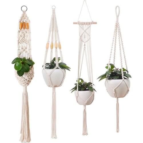 Macrame Cotton Hanging Baskets Handmade Plant Hanger Flowerpot Holder Basket Hanging Flowerpot Net Vintage Macrame Plant Hangers