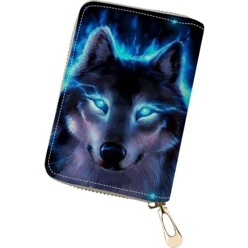 HaoYun Fashion Womens PU Business Cards Holder Cute Wolf Prints Pattern Girls Money Purse Bag Cute Mini Cluth Card Wallets