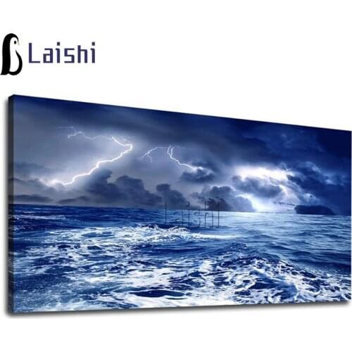 5D Diy Diamond painting cross stitch kits Ocean Waves Lightning Storm Weather Diamond embroidery decor mosaic Seascape Scenery