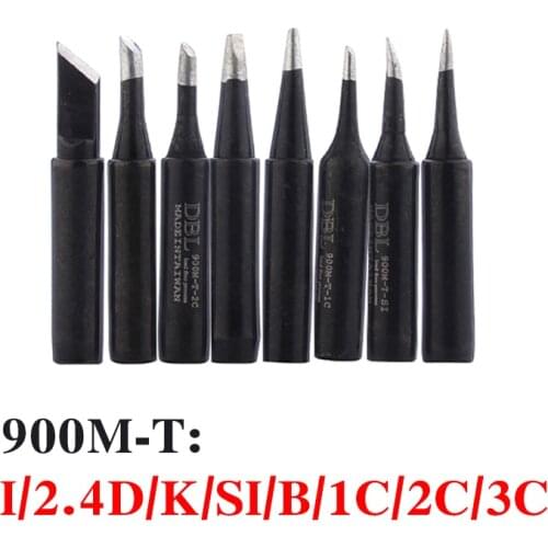 8pcs/lot Solder Iron Tips 900M-T-K/I/2.4D/SI/B/1C/2C/3C Black Metal Welding Head For 936 Soldering Station Repair Tool