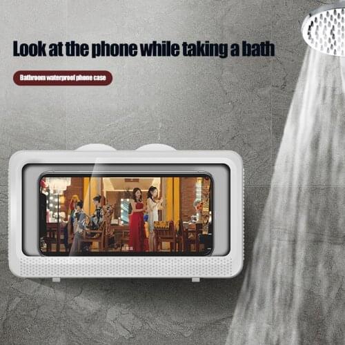 Wall-Mount Phone Stand Waterproof Phone Holder Touchable Screen Storage Box For Home Kitchen Bathroom Office #20