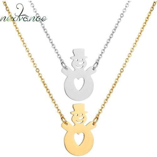 Nextvance Heart Christmas Snowman Necklace For Kids Simple Stainless Steel Pendant Necklace New Year Gifts