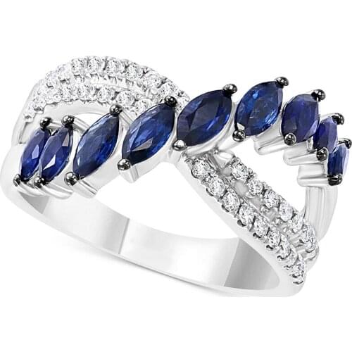 New Designer Dark Blue Zircon Cross White Zircon Rings For Women Luxury Silver Color Female Jewelry Birthstone Party Gifts