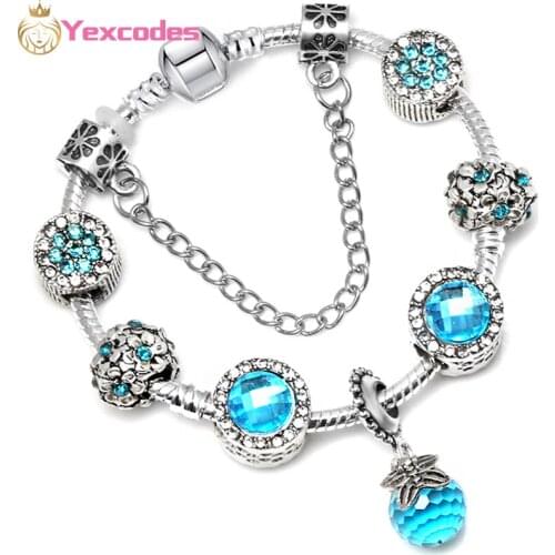 Lake Blue Charm Ladies Bracelet,DIY High Quality Crystal Pendant Ang Silver-plate Chain, Bracelet Ladies Temperament Gifts
