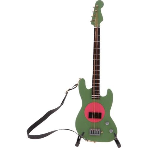1/6 Handmade Wooden Electric Bass with Stand for 12inch BJD Dolls Accessory Green #5
