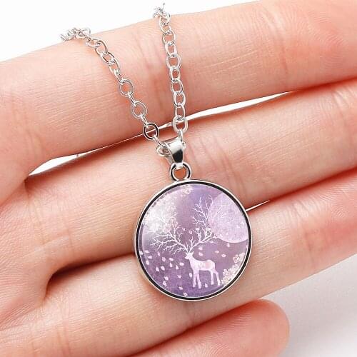 10PC Elk Deer Necklace Animal Antlers Pendant Link Chain Popular Poster Round Class Cabochon Charm Fashion For Artist Gifts