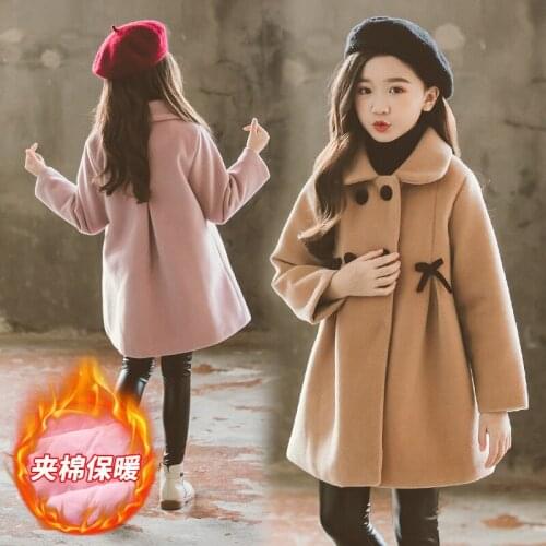 Girls' autumn and winter middle school childrens double faced woolen coat