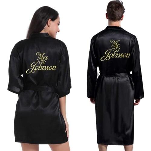 Personalized Kimono Lightweight Satin Bride Groom Robe Nightgown Casual Kimono Bathrobe Sleepwear for Women Men