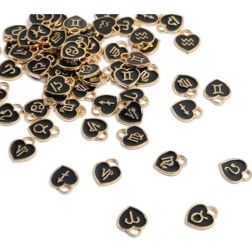 10Pcs 12x14mm 12 Constellations Black Heart Charms Enamel Handmade Pendant For DIY Earring Bracelet Jewelry Making Findings