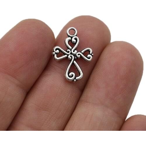 JAKONGO Silver Plated Cross Charms Pendants for Jewelry Making Bracelet DIY Accessories 19x14mm 20pcs