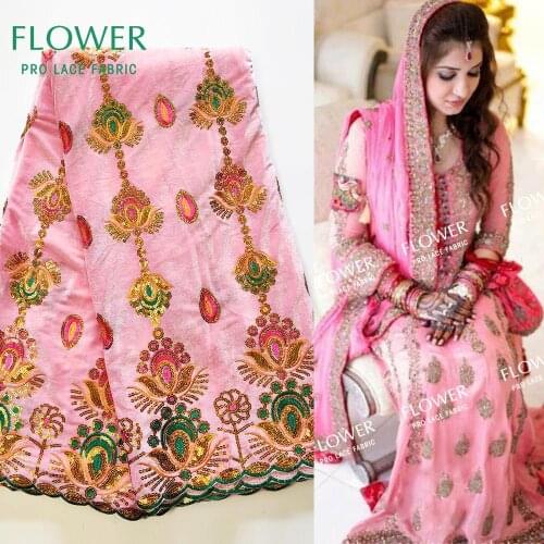 Pink Guinea Velvet Lace Fabrics With Sequins Winter Prom Dresses Lace Sequined Embroidered Velvet Traditional Wedding Fabrics