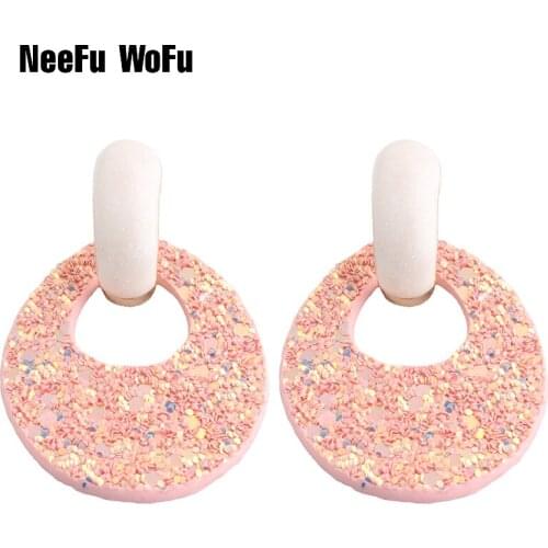 NeeFu WoFu Earring Flash Leather Alloy Drip Large Long Water Drop Big Earrings Woman stick Brinco Ear Oorbellen Christmas Gift