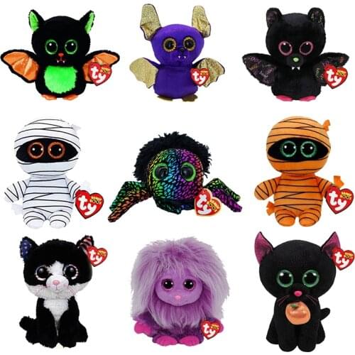 Ty Beanie Boos 6" 15 cm Big Eyes Bat Ghost Series Spider Cat Halloween Style Festival Cute Stuffed Plush Doll Toys Boy Girl Gift