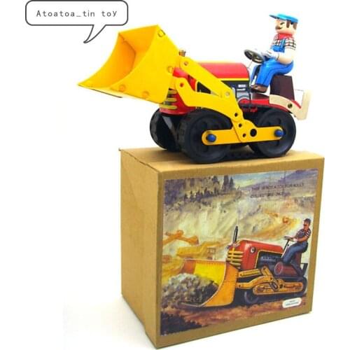 Vintage bulldozer car Collection Tin toys Classic Clockwork Wind Up bulldozer Tin Toys For Adult Kids Collectible Gift