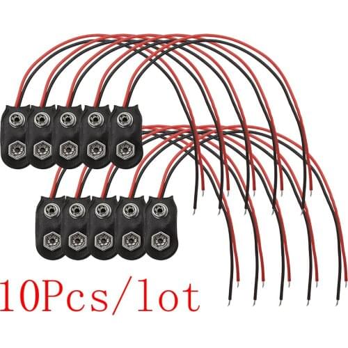 10 Pcs I Type 9V Battery Clips Snap Connector 15CM Buckle 9V Battery Cable Plug Clip Connectors for Battery Storage Boxes DIY