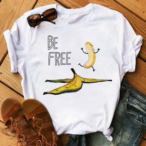 New Kawaii Banana Printed Women T Shirt Cartoon Woman Print White T-shirt Harajuku Shirt Funny Tops Tees Summer Femme Shirts