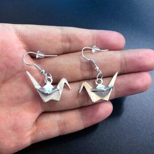 2021 Women Trend Origami Crane Drop Dangle Earring Gold Silver Color Earrings Paper Peace Crane Earrings Jewelry