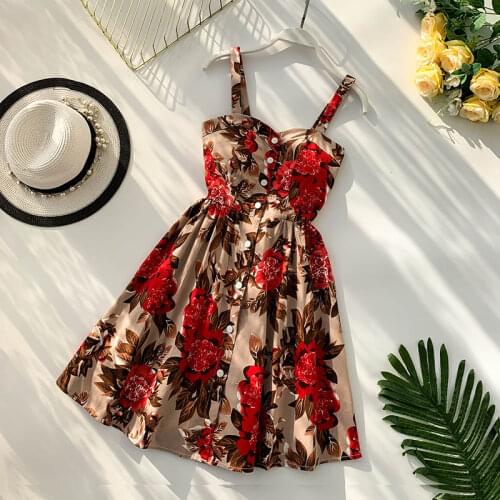 Boho 2019 Floral Print Vintage Spaghetti Strap Summer Mini Short Dress Party Polka Dot Casual Women Beach Holiday Retro Vestiods