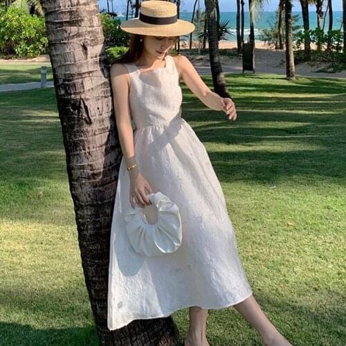 New Arrival Fashion Summer Midi Party Dress Women Elegant Casual Beach Sweet Sexy Strap Bow Vacation Clothes Backless Dress