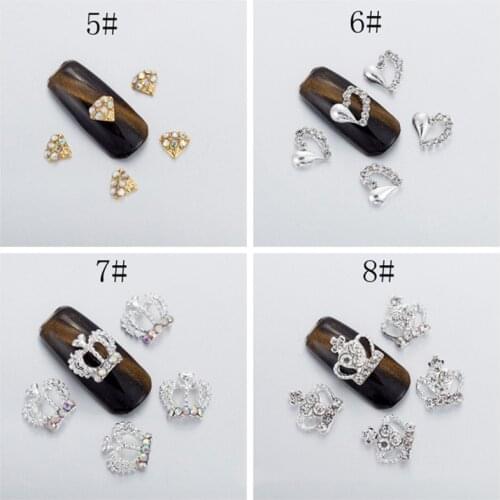 10 pieces of nail art gold and silver crown shaped shiny crystal rhinestone star alloy 3D nail Creativity decoration accessories