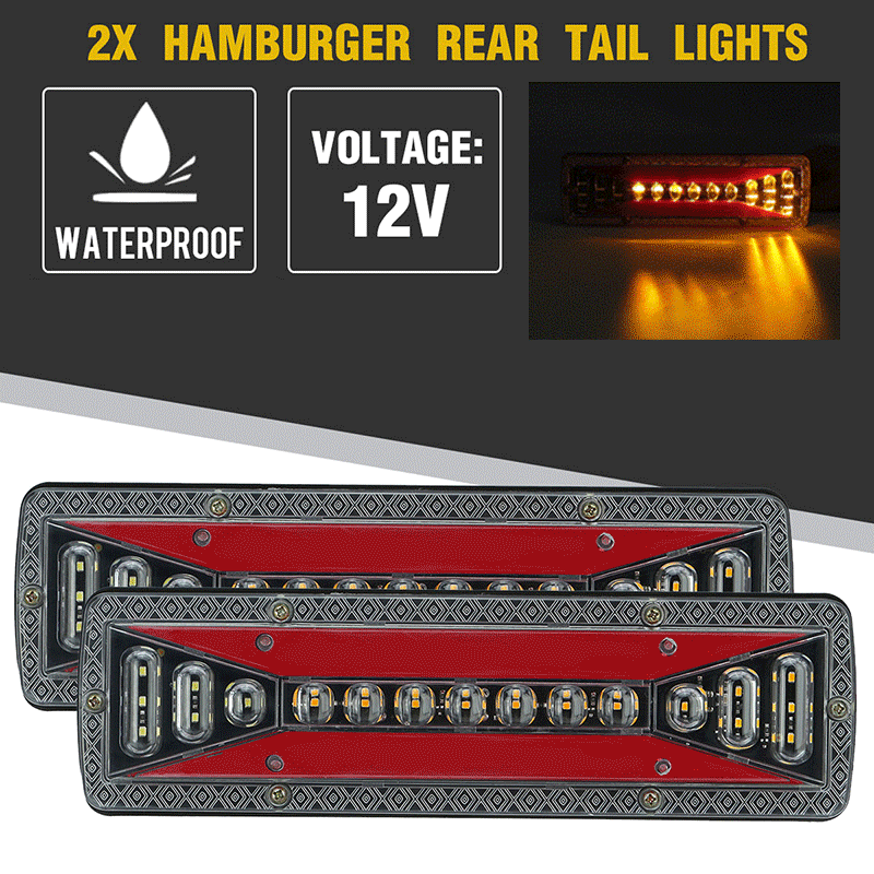 2PCS 12V Dynamic LED Car Truck Tail Light Turn Signal Rear Brake ight Reverse Signal Lamp For Trailer Lorry Bus Campers
