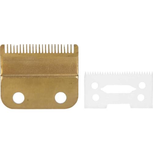 2pcs Electric Hair Clipper Blade Cutter Head Replacement Accessories Fit for WAHL 8504 (Gold Fixed Knife+Ceramic Movable Knife)