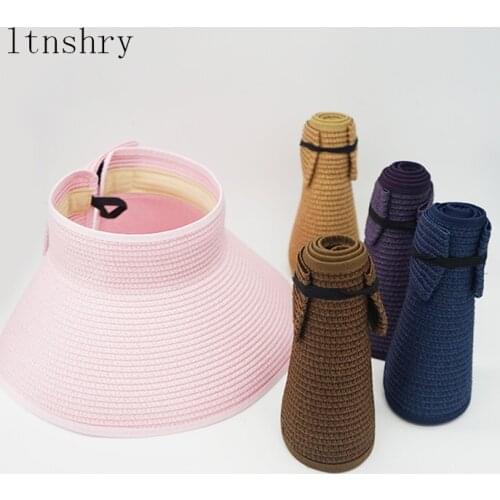 2019 Simple Women Caps Casual Foldable Hat Beach Straw Cap Parent-child Sun Hat