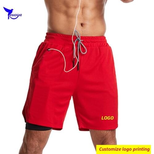 2021 Breathable Quick Dry Liner Training Short Pants with Pockets Men Double Layer Running Shorts Gym Fitness Sportswear Custom