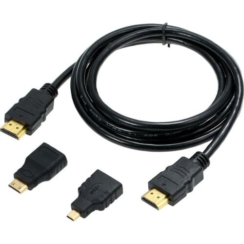 3 in 1 HDMI Cable Cord HDMI Male to Male Wire Line + Micro HD Adaptor + Mini HD Adapter 1.5M