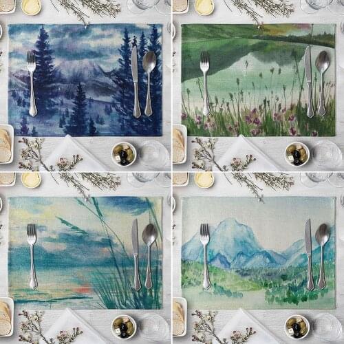 42x32cm Nature Scenery Rectangle Landscape Print Heat Insulation Placemat Cup Pad Kitchen Table Decor
