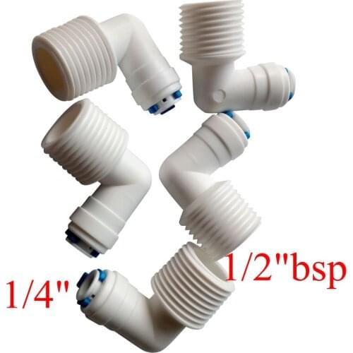 5pcs 1/4" OD 1/2" BSP Male Elbow Quick Connector RO Water Purifier Reverse Osmosis Aquarium System Connector Fitting ROME-4-2