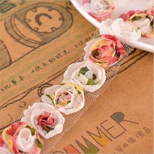 5 Yards Single Chiffon Colorful Rose Flower Embroidered Lace Trim Ribbon Fabric Sewing Supplies Craft Wedding Dress Decoration