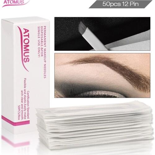 50pcs Micro Blading 12pin Blady Tebore Frivolite Naalden Microblading Needles Agujas Laminas Para Tebori Agulhamento Tatuaje