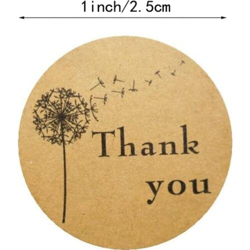 500 Pcs pieces Dandelion Thank you Self Adhesive Kraft Baking Seal Sticker Gift Label Round Labels FOR DIY Paper Bag